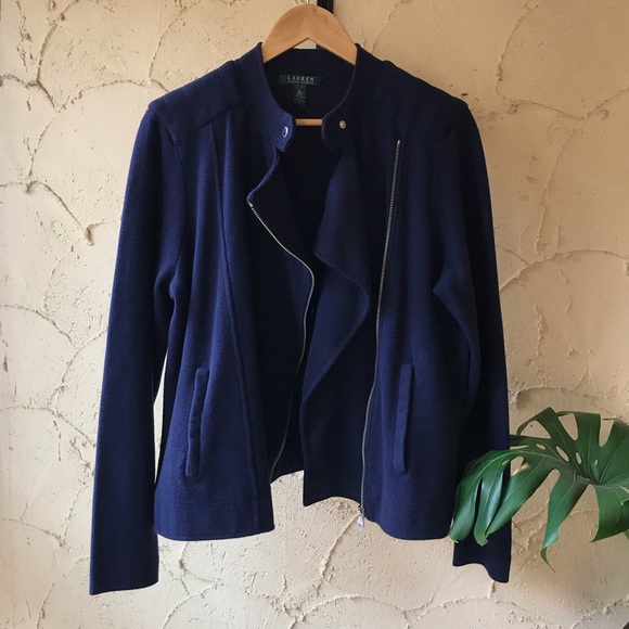 New! Ralph Lauren Navy Knit Moto Jacket - Picture 9 of 10